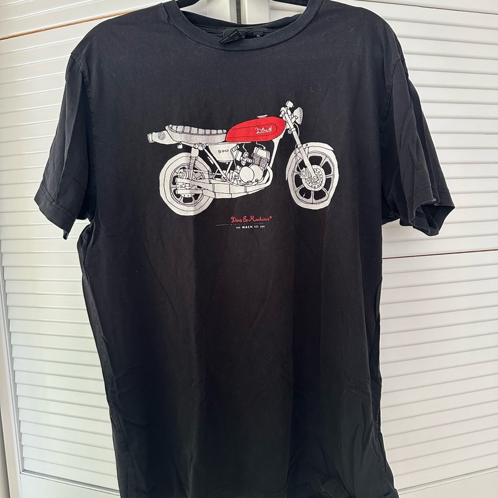 Deus ex Machina Black Graphic T-Shirt with Red Motorcycle Design